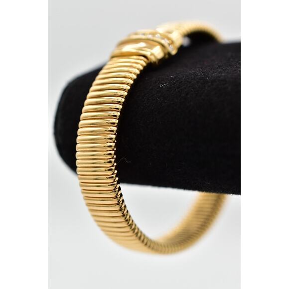 Christian Dior Vintage Crystal Bangle Bracelet Omega Gold NOS Signed 1980s Bin8 - Picture 4 of 12